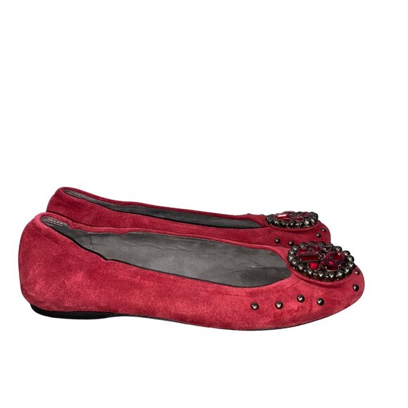 Stuart Weitzman Red Jewel Embellished studded Suede Flats Size 8 M - Picture 9 of 15